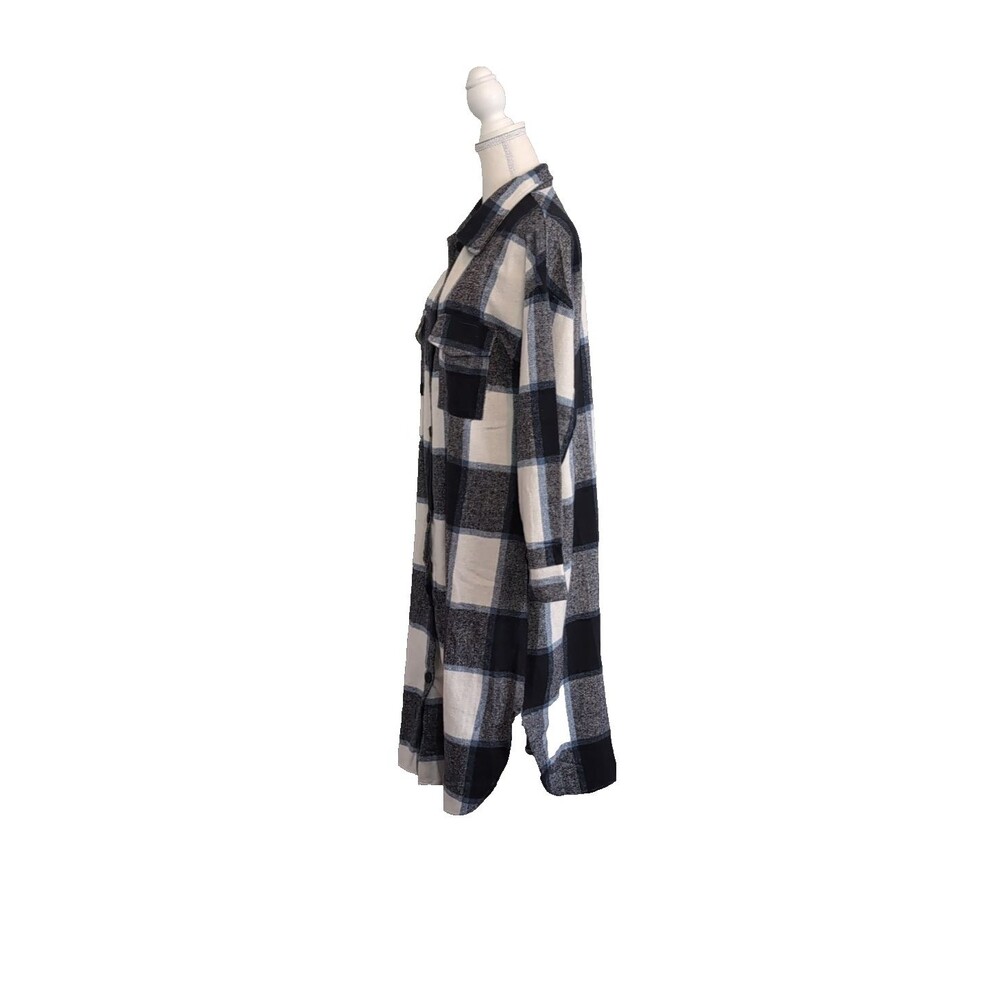 Long Plaid Shirt Midi Dress Women's Blue & White Long Sleeve Size M - Picture 2 of 7